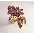 Золотое кольцо "Лунный цветок" с родолитами и аметистами